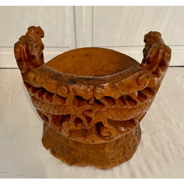Hand-Carved Asian Sculptural Dragon Root Wood Throne Chair For Sale - Image 4 of 12