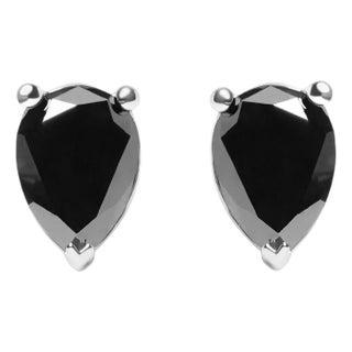 14K White Gold 3.00 Cttw Black Pear Shaped Diamond Solitaire Stud Earrings For Sale