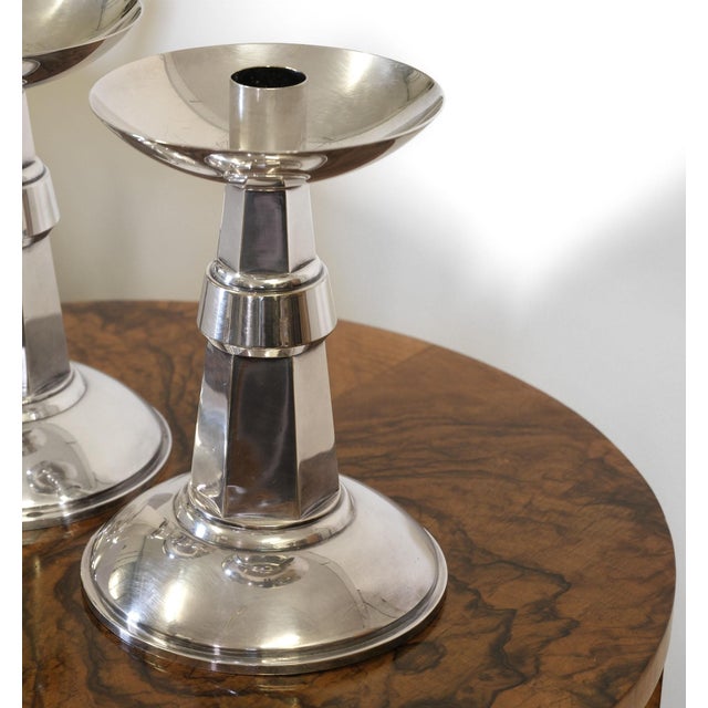 Silver Art Deco Large English Silver Plated Candleholders, 1930s, Set of 2 For Sale - Image 8 of 11