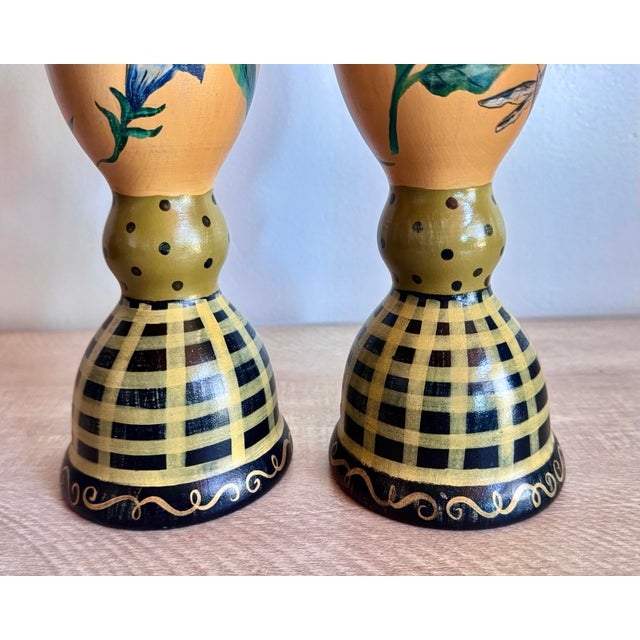 Vintage Tracy Porter 1996 Signed Hand-Painted Wooden Candlesticks – Pair Beautiful vintage Tracy Porter hand-painted...