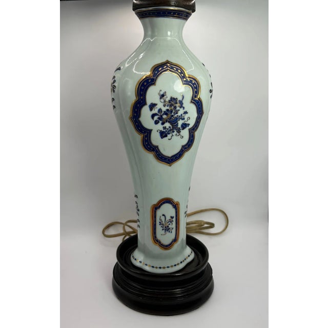 Chinese Chinese Export Blue & White Porcelain Garniture Vase Mounted as a Lamp For Sale - Image 3 of 10