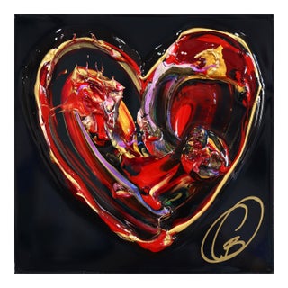Love and Wild XX - Colorful Impasto Textured Heart Artwork on Black Wood Panel by Cynthia Coulombe-Bégin For Sale