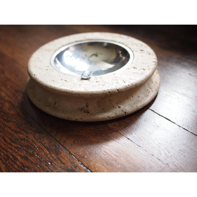 Vintage Round Travertine Ashtray With Metal Insert For Sale - Image 4 of 11
