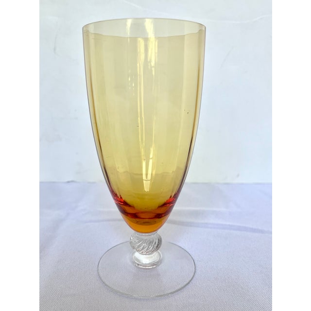 1940s Mid-Century Modern Cambridge Glass Co. Amber Optic Stem 3121 Goblets - Set of 7 For Sale - Image 12 of 13