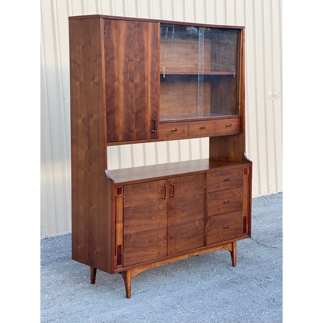 Fabulous Mid Century Modern Walnut With Rosewood Inlay Hutch/ China