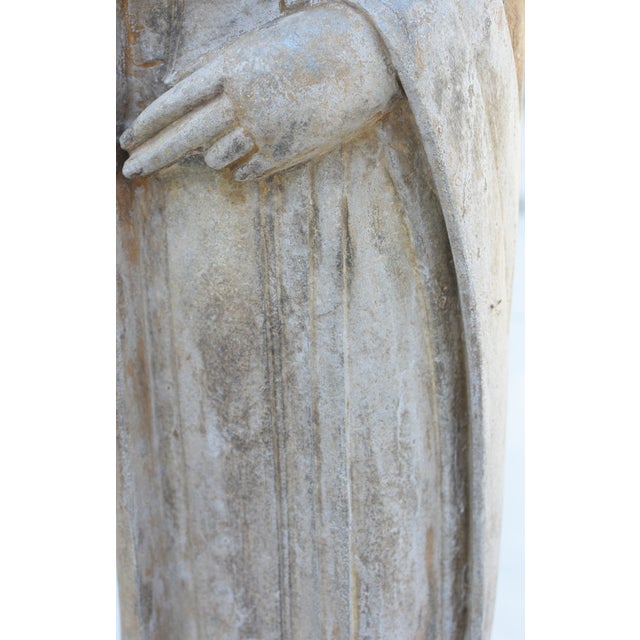 Pair Monumental Antique 48" Solid Stone Chinese Court Lady Figure Statues Tang Style For Sale - Image 17 of 18
