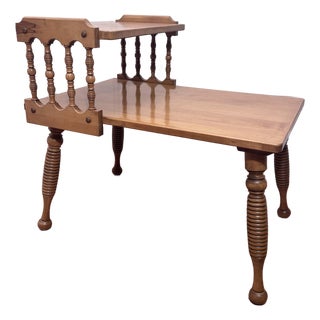 Vintage Early American Two Tiered Solid Wood Maple Side Table. For Sale