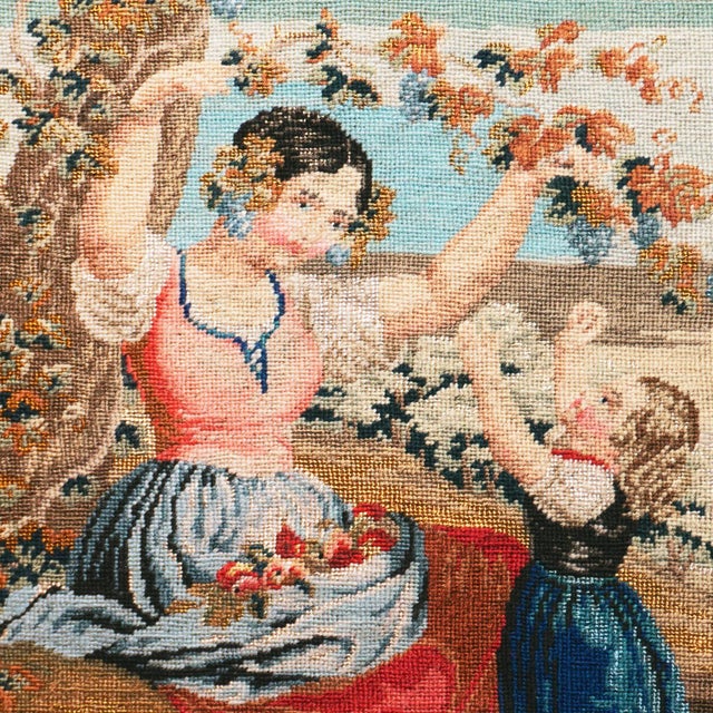 Textile 'The Hanging Bough', 19th Century American School, Figural Petit-Point and Needlepoint, Mother and Daughter For Sale - Image 7 of 12