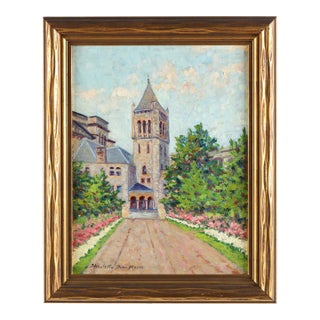 1940’s Oil on Board Henrietta Dunn Mears First Church of Christ, Boston For Sale