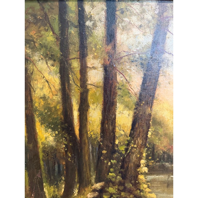 Forest Green Antique European Original Oil Painting on Canvas, Summer Forest Landscape Framed For Sale - Image 8 of 9
