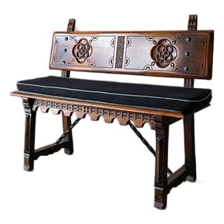 1930's Kittinger Furniture Spanish Baroque Style Iron-Mounted Walnut Hall Bench For Sale