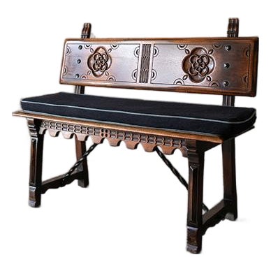 1930's Kittinger Furniture Spanish Baroque Style Iron-Mounted Walnut Hall Bench For Sale