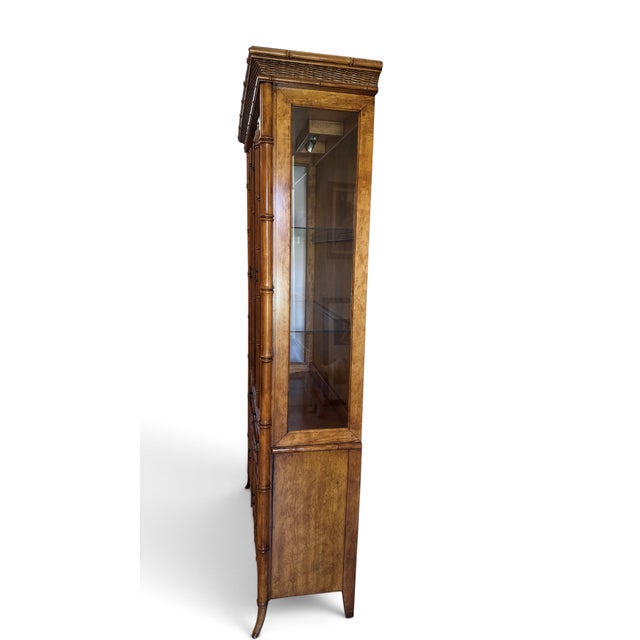 Stanley Faux Bamboo & Rattan Lighted China Display Cabinet For Sale - Image 12 of 18