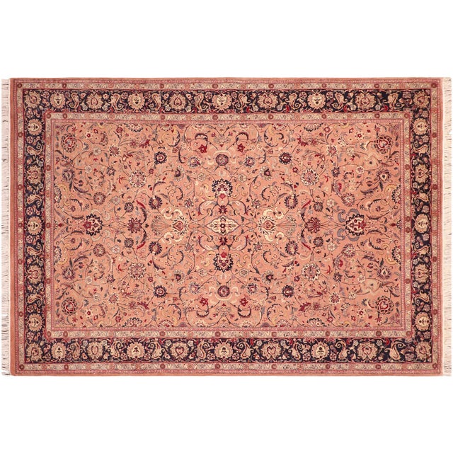 Pink Shabby Chic Floral 1990's Pak-Persian Pink/Blue Wool Rug - 6'2'' X 9'4'' For Sale - Image 8 of 9