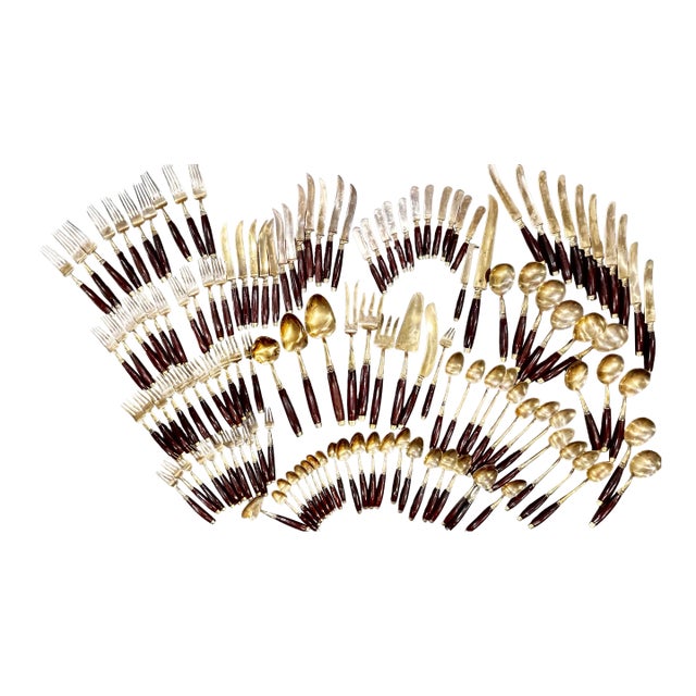 Vintage Siam Thai Flatware and Cutlery Set | Brass + Rosewood For Sale