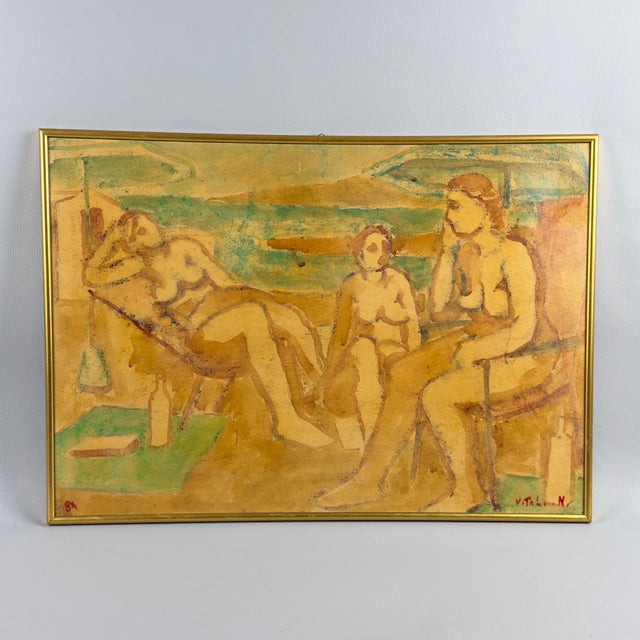 Nazzareno Vitali, Female Figures on the Beach, 1984, Mixed Media Painting For Sale - Image 13 of 13