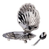 Cap Ferrat Fan Shell Lidded Bowl with Spoon, Nickel For Sale