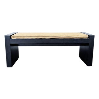 West Elm Wood Bench With Woven Wicker Cushion For Sale