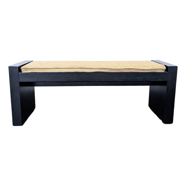 West Elm Wood Bench With Woven Wicker Cushion For Sale