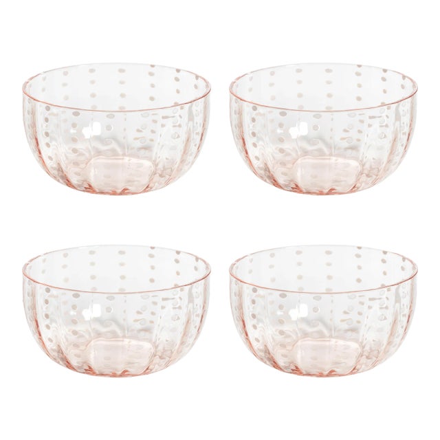 Pescara White Dot Condiment Glass Bowls - Pink, Set of 4 For Sale