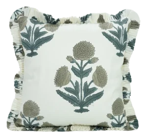 Fabdivine Artistic Block Print Frill Pillow Cover 14x20 Inch Thick Cotton White- Badshah