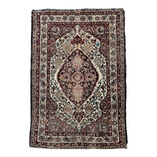 Antique Kerman Lavar Area Rug, Floral Design, Wool, 1880s For Sale