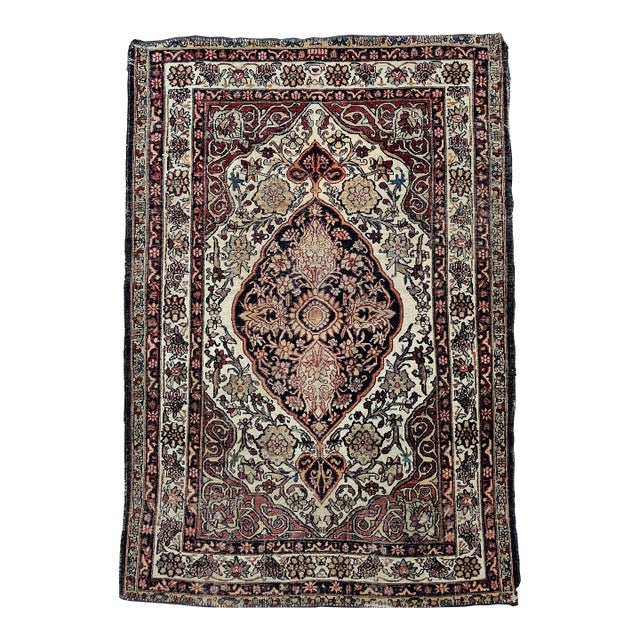 Antique Kerman Lavar Area Rug, Floral Design, Wool, 1880s For Sale