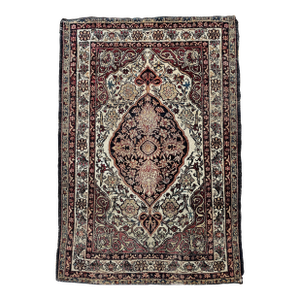 Antique Persian Kerman Lavar Area Rug, Floral Design, Wool, 1880s