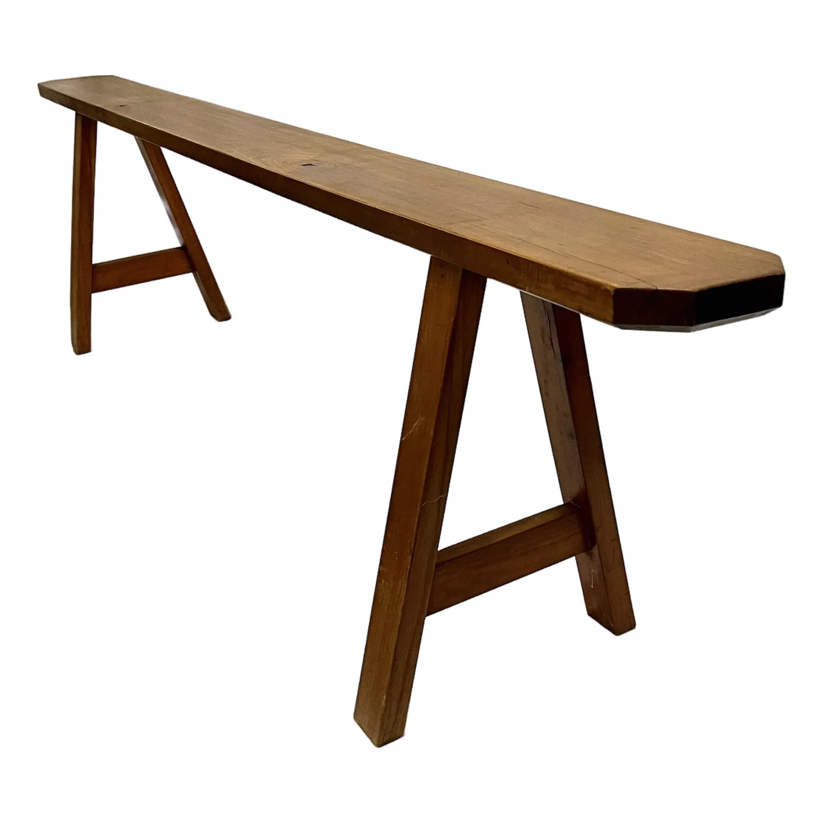 Vintage Cherry Wood Splay Leg Skinny Bench | Chairish