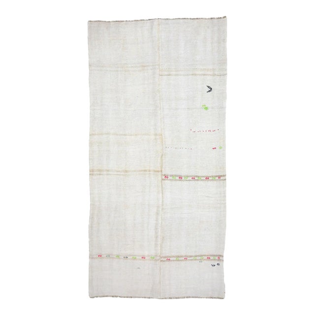 Mid 20th Century Vintage White Hemp Kilim Rug For Sale