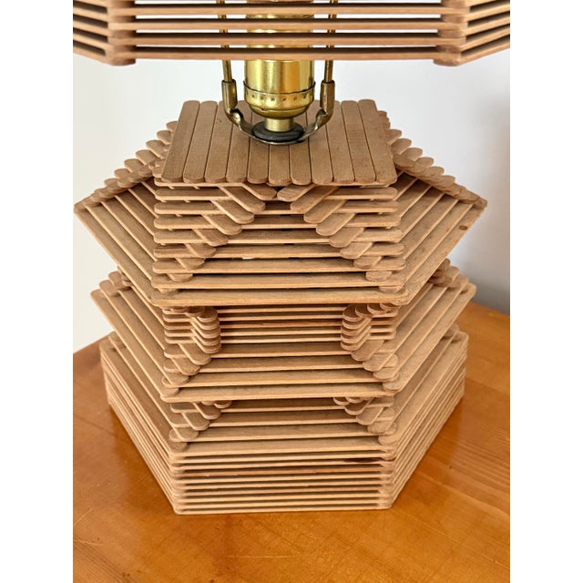 Midcentury Folk Art Popsicle Stick Lamp - Rewired For Sale - Image 4 of 11