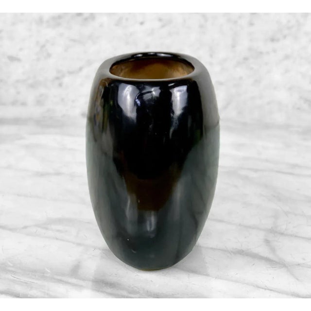 Mid-Century Modern Mid-Century Art Deco Asymmetrical Black Porcelain Vase Planter For Sale - Image 3 of 8