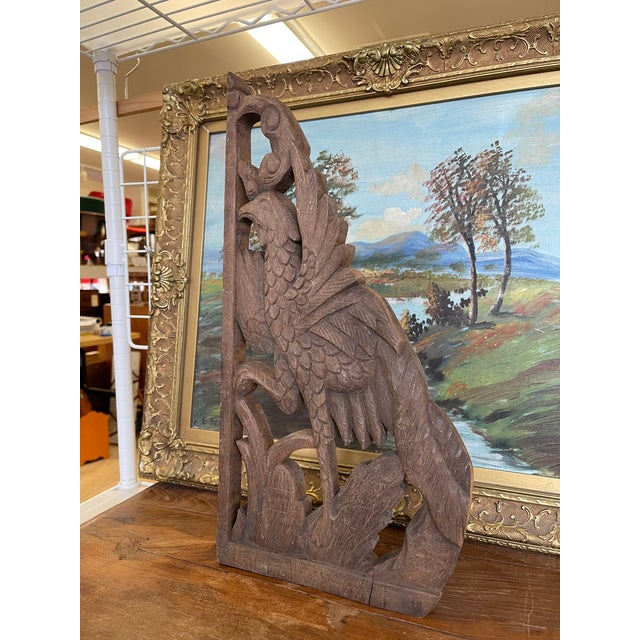 Wood Vintage Hand-Carved Wooden Architectural Panel Featuring Bird Motif For Sale - Image 7 of 10