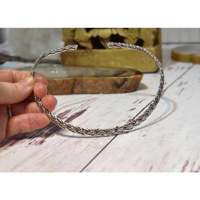 Contemporary Vintage Artisan Made Woven Sterling Silver Choker Collar For Sale - Image 3 of 9