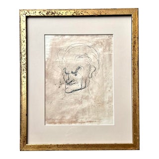 Antique Pen and Ink Male Portrait Sketch, Framed For Sale