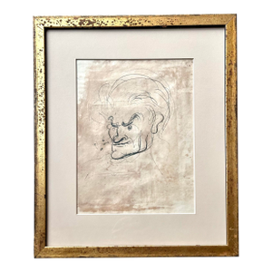 Antique Pen and Ink Male Portrait Sketch, Framed