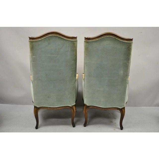 Vintage French Country Provincial High Back Walnut Arm Chairs (A) - A Pair For Sale - Image 10 of 12