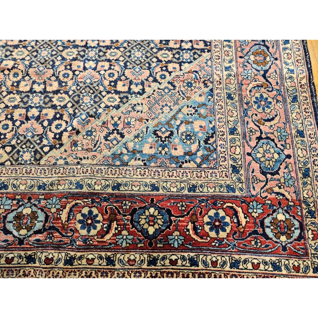 Antique Persian Tabriz Mahi Rug, Hand-Knotted Wool, Herati Geometric Pattern, Navy & Pale Red, 9x12 For Sale - Image 13 of 15