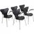 Set of 5 Arne Jacobsen Seven armchairs upholstered in black semi anilin leather and with chrome frames. The chairs are...