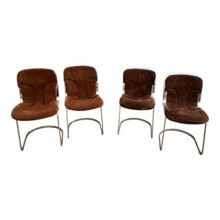 Willy Rizzo Cantilever Chrome Dining Chairs by Cidue - Two Sets of 2 For Sale