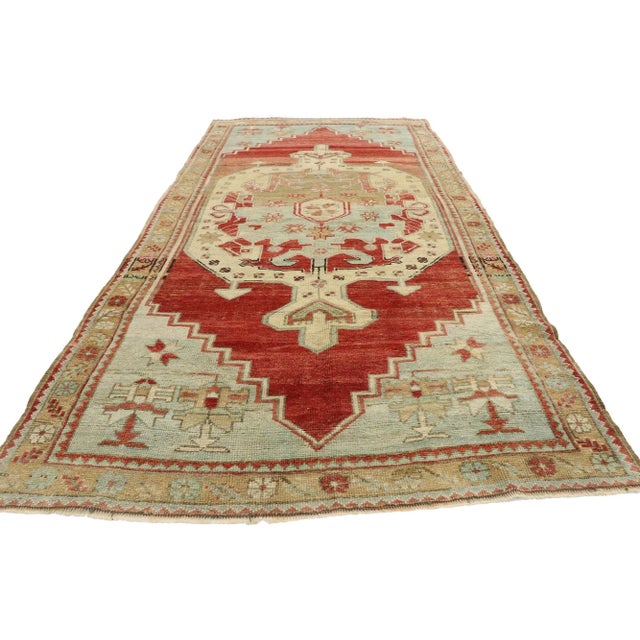 Nautical Vintage Turkish Oushak Rug, 04'02 X 08'07 For Sale - Image 3 of 10