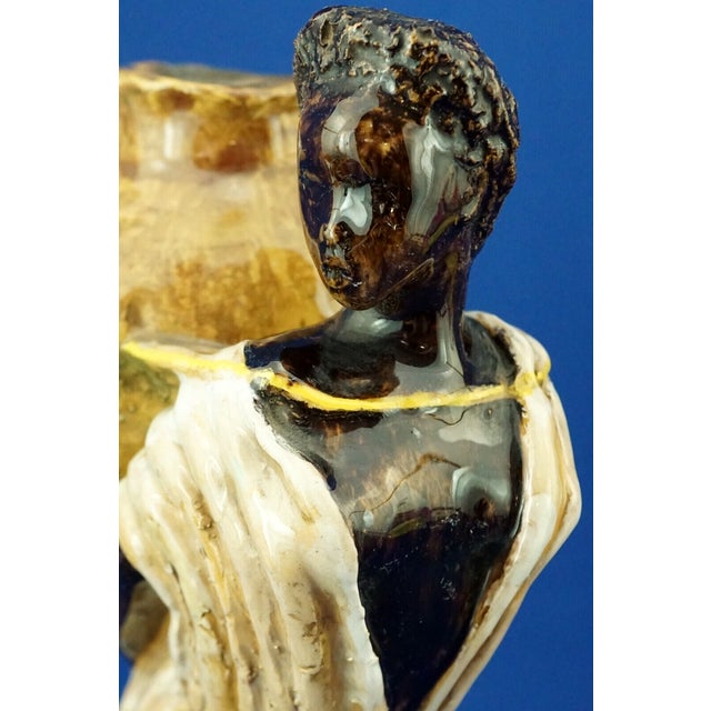 20th Century Majolica Ceramic Sculpture of Woman with Vase from Tanagra Rome, Italy For Sale - Image 15 of 18