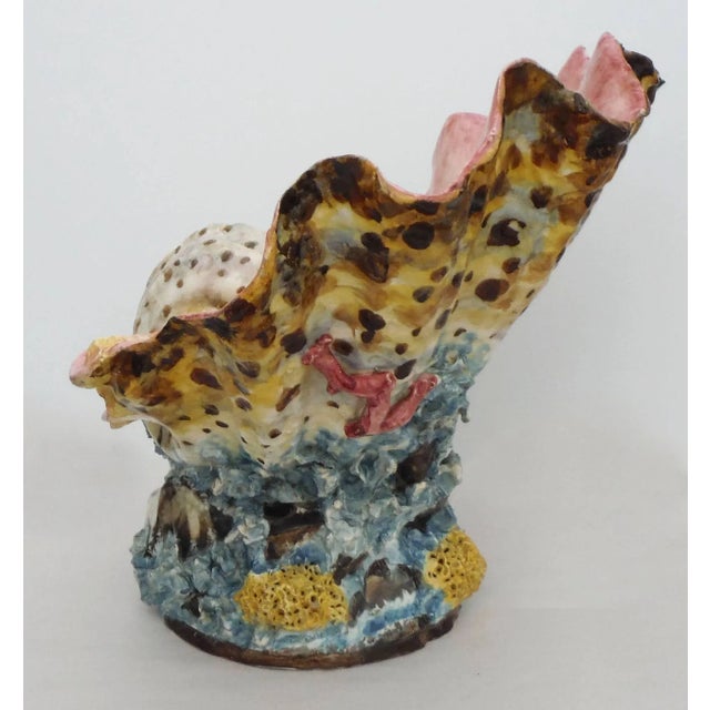 Large French 19th Century Majolica Shell Pink Vase For Sale - Image 4 of 6