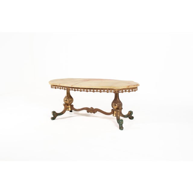 Vintage French Hollywood Regency Onyx Coffee Table with Brass Base, 1950s For Sale - Image 9 of 18
