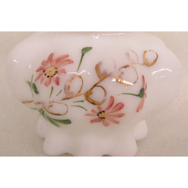 White Consolidated Glass Hand Painted Floral White Catalonian Melon Vase For Sale - Image 8 of 13