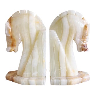 Vintage Green Onyx Horse Bookends For Sale