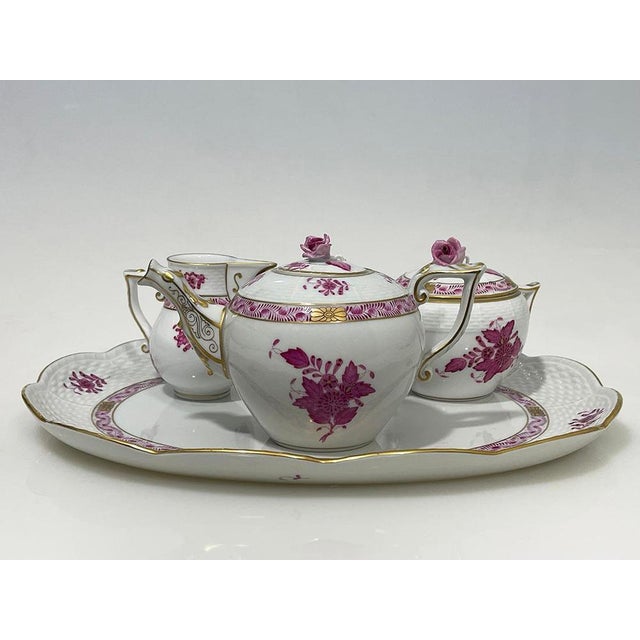 Pink Porcelain Apponyi Tea Set from Herend Hungary, 1960s, Set of 4 For Sale - Image 3 of 14