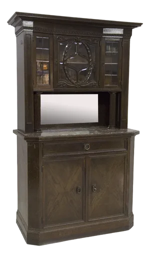 Small 19th Century Wooden Sideboard with Marble and Brass Details