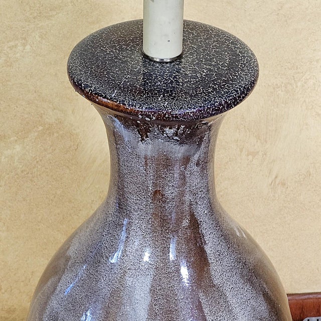 Vintage Ceramic Drip Glaze Table Lamp in Brown Studio Pottery Style With Tapered Shade For Sale - Image 9 of 18