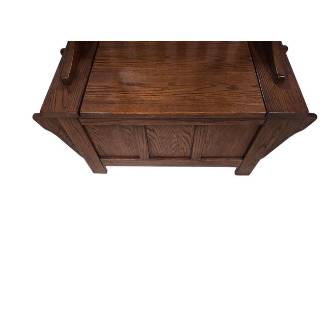 Mission Late 20th Century Mission-Style Solid Oak Hall Tree With Mirror, Leaded Glass & Storage Bench For Sale - Image 3 of 7